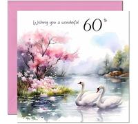 Female Special 60th Birthday Card for Women Female Ladies Elegant Watercolour Swans Birthday Card for 60 Year old womens Sixty Sixtieth