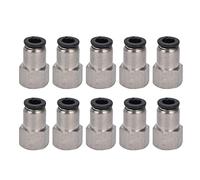 Female Straight Pneumatic Connector Brass Push to Connect Quick Fitting Air Line Adapter 1/4 Inch Internal Thread for Automation Equipment Plated 10 Pack (4-01)