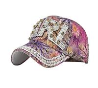 Female Summer Casual Flash Drill Floral Print Baseball Caps Hat Visors Star Boys Trucker Hat (Purple, One Size)