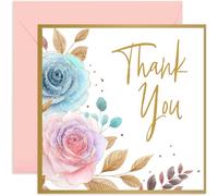 Female Thank You Card for Her - Gorgeous Pastel Flowers Design - Square Card, Blank Inside With Envelope