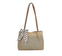 Female Tote Handbag Lady's Shoulder Large Bags Women‘s Casual Beach Tote With Ribbon Rolling Tote Bag (Beige, One Size)