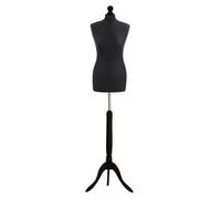 Female Uk Size 16/18 Tailors Dummy Mannequin Ideal For Dressmakers, Shop Display Black Bust With Black Wood Tripod Stand