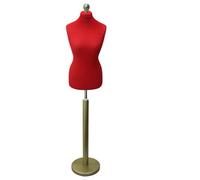 Female Uk Size 16/18 Tailors Dummy Mannequin Ideal For Dressmakers, Shop Display Red Bust With Gold Wood Round Base