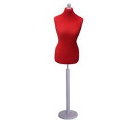 Female Uk Size 16/18 Tailors Dummy Mannequin Ideal For Dressmakers, Shop Display Red Bust With Silver Wood Round Base