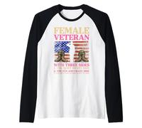 Female Veteran with Three Sides The Quiet Sweet Side The Fun Raglan Baseball Tee