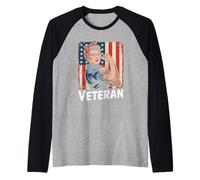 Female Veteran Women American Flag Veterans Day Raglan Baseball Tee