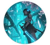 Female Warrior 1000 Pieces Jigsaw Science Fiction Cyberpunk Round Jigsaw Puzzles Challenge Games Puzzles Educational Art for Adults And Kids 1000pcs (67.5x67.5cm)