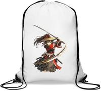 Female Warrior with Dual Swords Gym Sack Casual Drawstring Bag White