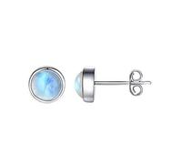 Female White Round Natural Gems Earrings Real Earrings For Women Moonstone Small Stud Earrings