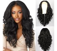 Female Wig Lace Front Wig Black Middle Part Fluffy Long Curly Hair Synthetic Fiber Full Hood for Black White Women Everyday Cosplay Party