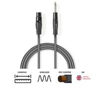 Nedis XLR Female to 1/4" Jack 6.35mm Cable Mic Microphone Lead Patch Mono 5m