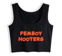 Femboy Hooters Femel Crop Top Shirt Sexy Vest Black