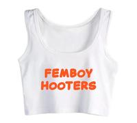 Femboy Hooters Femel Crop Top Shirt Sexy Vest White