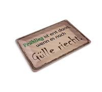 Femer Tin Postcard Saying 14 x 10 cm Spring Is When Gülle Smells Decorative Sign