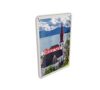 Femer Tin Postcard Travel 10 x 14 cm Attersee Austria Church Mountains Lake Sign