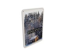 Femer Tin Postcard Travel 10 x 14 cm Finland House Snow Forest Winter Time Sign