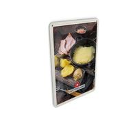 Femer Tin Postcard Travel 10 x 14 cm Switzerland Potatoes Melted Cheese Sign