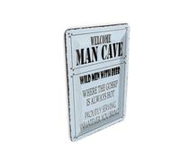 Femer Tin Postcard with German Text 10 x 14 cm Welcome Man Cave Wild Men with Beer