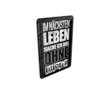 Femer Tin Postcard with German Text "Im nächsten Leben mach ich das ohne Idioten" [German Language]