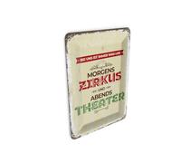 Femer Tin Postcard with German Text Morgens Circus Evening Theatre 10 x 14 cm Decorative Sign