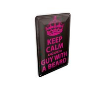 Femer Tin Postcard with Text 10 x 14 cm Keep Calm and Kiss Guy with a Beard