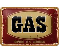 Femer Tin Sign 18 x 12 cm Gas Open 24 Hours Metal Decorative Sign