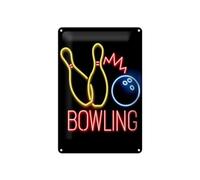 Femer Tin Sign Advertising 20 x 30 cm Bowling Neon Look Decorative Sign