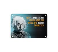 Femer Tin Sign Quote 12 x 18 cm Einstein Blue Butterflies Laugh Clouds Taste