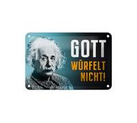 Femer Tin Sign Quote 12 x 18 cm Einstein Blue God Dice Not Decorative Sign