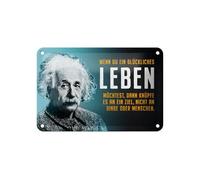 Femer Tin Sign Quote 12 x 18 cm Einstein Blue Knüpfe es an ein Ziel Decorative Sign