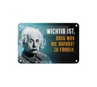 Femer Tin Sign Quote 12 x 18 cm Einstein Blue Never Ceases to Ask Decorative Sign