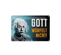 Femer Tin Sign Quote 20 x 30 cm Einstein Blue God Dice Not Decorative Sign