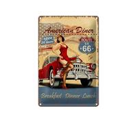 FEMER Tin Sign Retro 20 x 30 cm Pinup American Diner Breakfast Decorative Sign Tin Sign