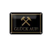 FEMER Tin Sign Saying 18 x 12 cm Glück auf Hammer Mining Metal Decorative Sign