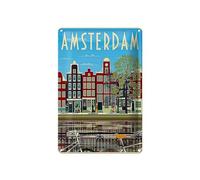 Femer Tin Sign Travel 20 x 30 cm Amsterdam Holland Bicycles Houses Decorative Sign