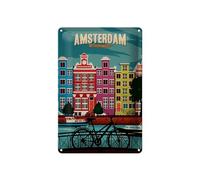 Femer Tin Sign Travel 20 x 30 cm Amsterdam Netherlands Bicycles Water Decorative Sign