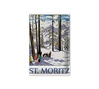 Femer Tin Sign Travel 20 x 30 cm St. Moritz Ski Runner Carriage Snow Decorative Sign