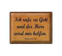 Femer Tin Sign with German Text "Ich rufe zu Gott und der Herr wird mir Helfen Ich rufe zu Gott und der Herr wird mir Helfen