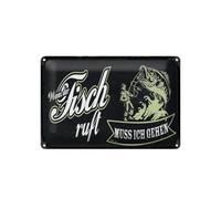 Femer Tin Sign with German Text "Wenn der Fisch ruft muss ich gehen [German Language] 20 x 30