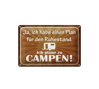Femer Tin Sign with Saying 20 x 30 cm Plan Retirement Ich Plane zu CAMPEN Decorative Sign
