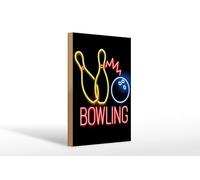 Femer Wooden Sign Advertising 20 x 30 cm Bowling Neon Look Decorative Sign