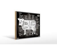 FEMER Wooden Sign Cow 30 x 40 cm Beef Cuts Organic Meat Butcher Shop