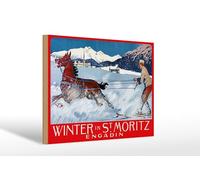 Femer Wooden Sign Travel 20 x 30 cm Winter in St. Moritz Engadin Decorative Sign