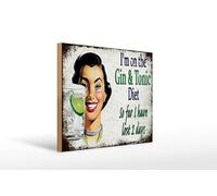 Femer Wooden Sign with German Text "I´m on the Gin & Tonic Diet" 40 x 30 cm