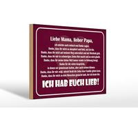 Femer Wooden Sign with German Text "Liebe Mama, Lieber Papa, Ich hab euch lieb" Sign [German Language]