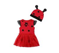 FeMereina 2Pcs Baby Girl Girls Ladybug Dots Costume Set Sleeveless Romper Dress with Hat Onesie Romper Tutu Dress Halloween Birthday Fancy Party Costume (Red, 12-18 Months)