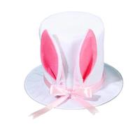 FeMereina Adults Top Hat with Bunny Ears Design Bow Cute Rabbit Ear Hat for Easter Halloween Party Cosplay and More (White, M)