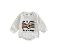 FeMereina Baby Boy Clothes Cow Printed Sweatshirt Romper Fall Infant Newborn Girl Crewneck Pullover Sweater Shirts Oversized Long Sleeve Onesie (Gray, 0-3 Months)