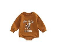 FeMereina Baby Boy Clothes Cow Printed Sweatshirt Romper Fall Infant Newborn Girl Crewneck Pullover Sweater Shirts Oversized Long Sleeve Onesie (Dark Yellow, 3-6 Months)