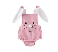 FeMereina Baby Girls Boys Easter Rompers Rabbit Embroidery Bunny Ears Straps Sleeveless Bodysuits My First Easter Baby Girl Outfit (Pink, 0-3 Months)